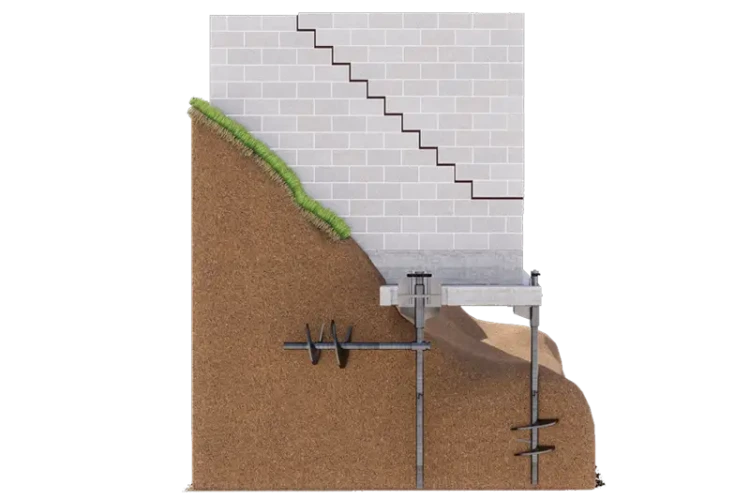 helical tiebacks for foundation repair